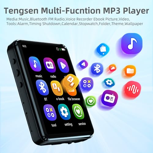MP3 Player with Bluetooth 5.3,Full Touch Screen Portable HiFi Music Player Devices with Speaker,FM Radio, Headphones,SD Card Slot,up to 128GB Expand,Black,32GB