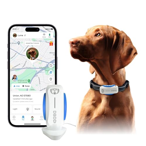 Dog GPS Tracker, Smart Waterproof Tracker with Real-Time Location, Escape Alerts, Activity Monitor, iOS & Android Compatible, for Dogs 40 lbs+ (White)