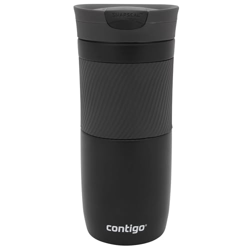 Contigo Byron Snapseal Travel Mug, Stainless Steel Thermal Mug, Vacuum Flask, Leakproof Tumbler, Coffee Mug with BPA Free Easy-Clean Lid, 590 ml, Black