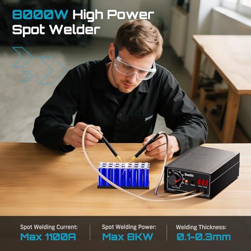 SEESII 8000W Spot Welder: 2025 Upgraded 0.1-0.3mm Battery Spot Welder with Dual Pulse Output, 10-90 Gears Adjustable Foot Pedal Operated Portable Spot welder for Making DIY Battery Packs (SEE-08)