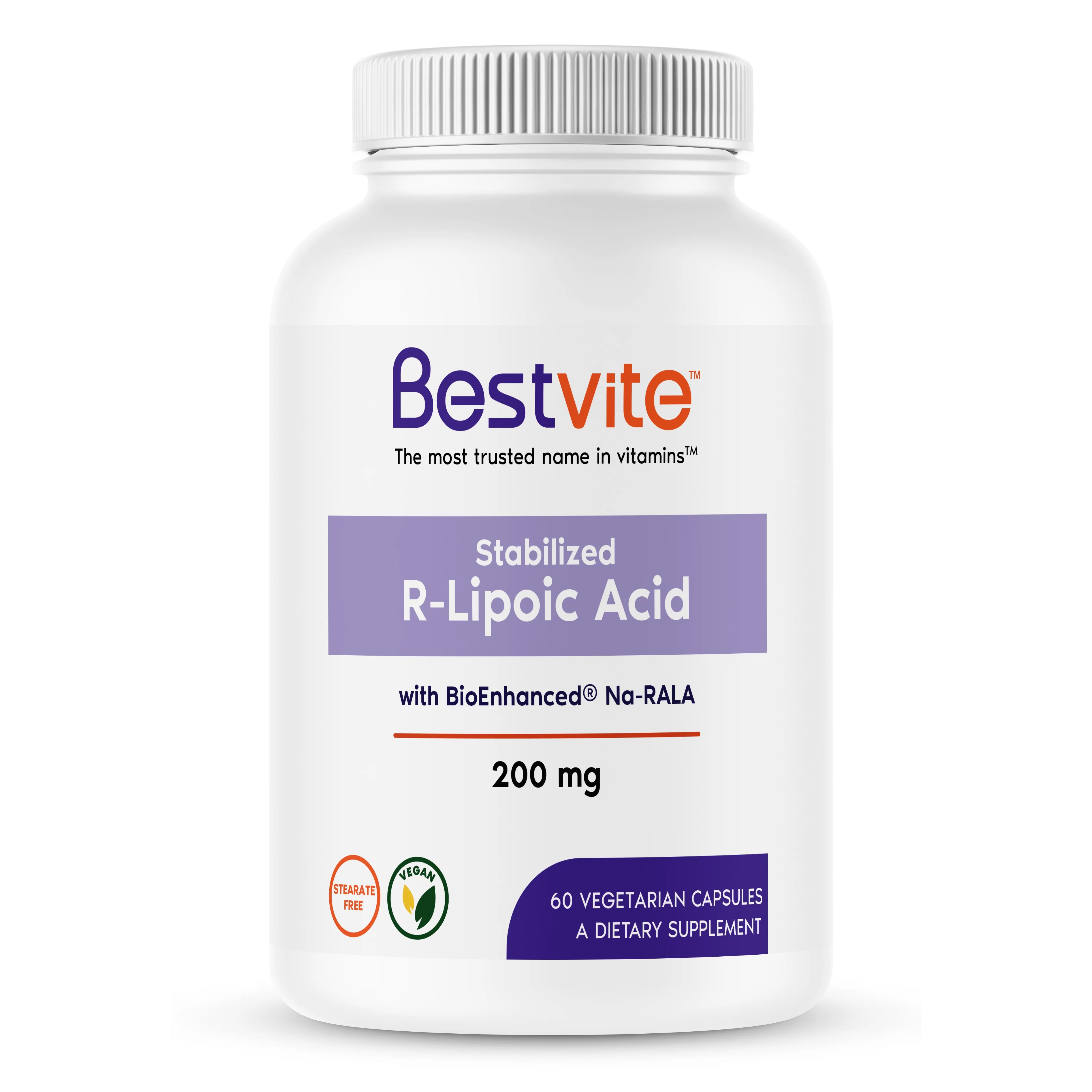 R-Lipoic Acid 200mg Stabilized with Bio-Enhanced® Na-RLA with Biotin (60 Vegetarian Capsules)