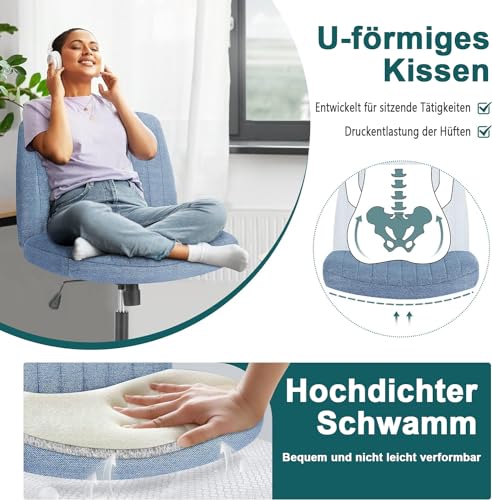 DUMOS Criss Cross Chair Legged Office Wide Comfy Desk Seat, No Wheels Armless Computer Task Seating, Swivel Vanity Home Height Adjustable