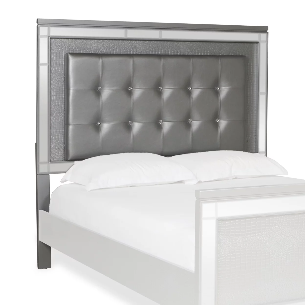 Faux Crystal Tufted Fabric Twin Headboard with LED Trim Gray- Saltoro Sherpi