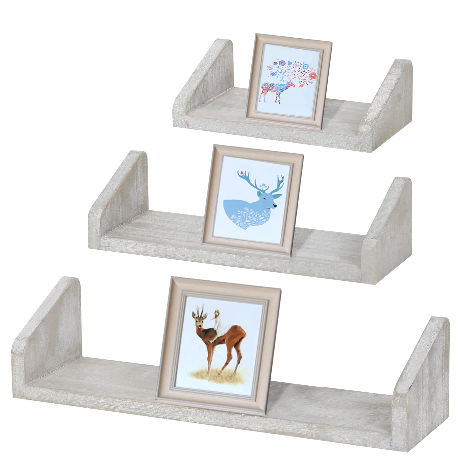 Floating Shelf Wall-Mounted 3-Piece Set, Wooden Shelves For Home And Office Decoration