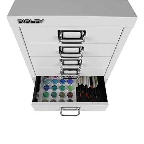 Bisley 10-Drawer Steel MultiDrawer Cabinet - Black, Chrome Pull Handles with Label Holders, Powder-Coated Steel, Removable Drawers, Fits Under Most Desks, Labels Included