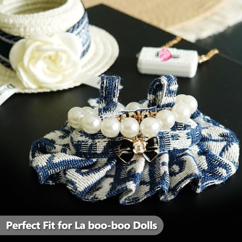 Lafufu 17cm Doll Clothes Set with Fashion Accessories - Premium Luxury Baby Doll Outfits & Clothes Bundle, Unique Chic Style Dresses with Hat & Pearl Necklace & Bag Accessories, No Doll (Blue)