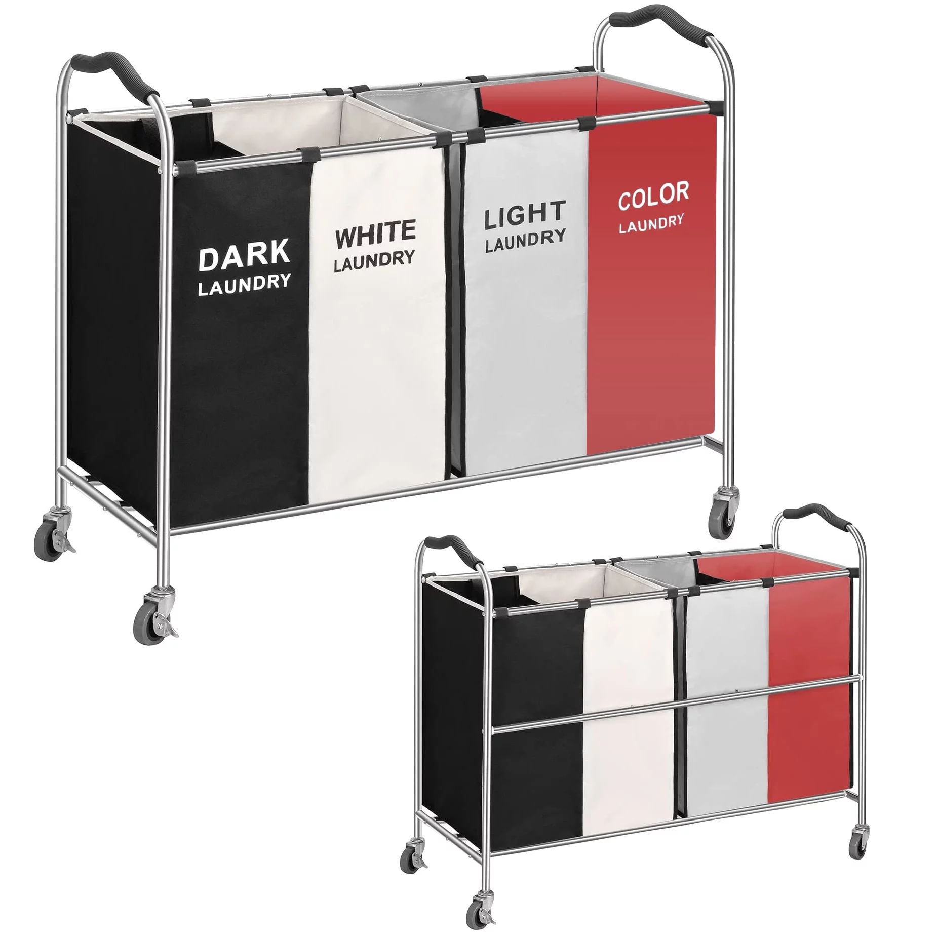 4-Bag Large Laundry Hamper,320L Laundry Basket Sorter with Frame and Wheels for Bathroom Bedroom Nursery Heavy Duty Laundry Cart Baskets for  Dirty Clothes Toys Towel