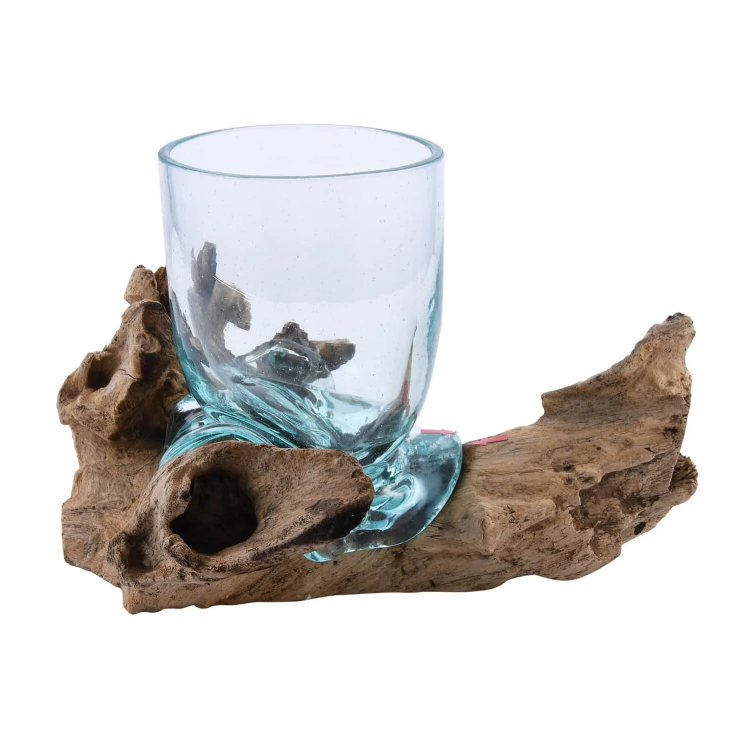 Shop LC Women Handcrafted Artisan Handblown Molten Drinking Glass with Wood Base Indoor Outdoor