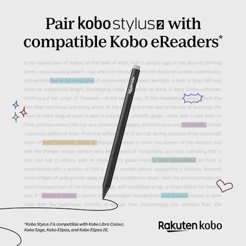 Kobo Stylus 2 | Mark Up, Write Notes and Make Highlights | Rechargeable via USB-C |Compatible with 7 Libra Colour eReader & Kobo Sage eReader (Black)
