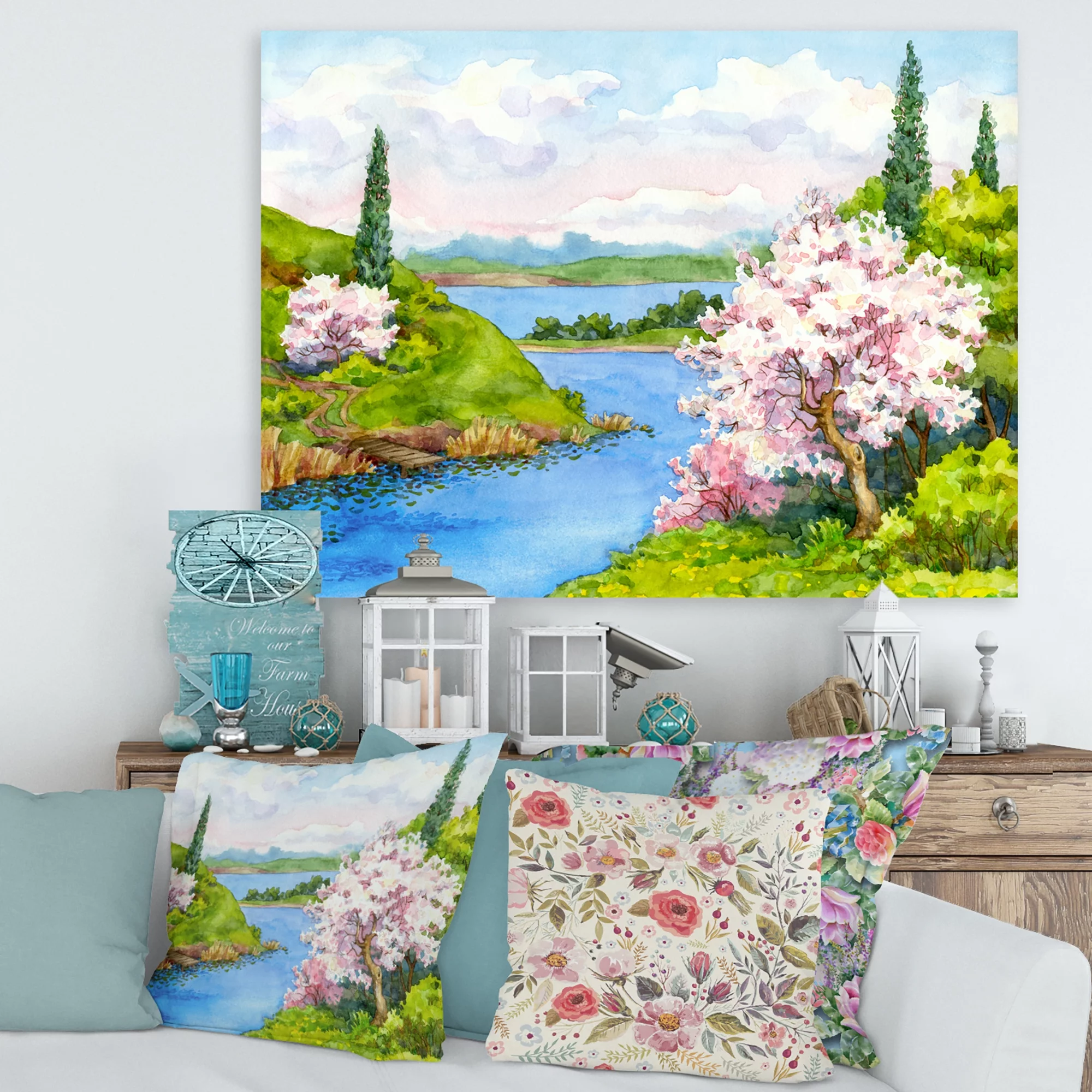Designart ' A Bright Blue Sky Over Spring Landscape ' Traditional Canvas Wall Art Print