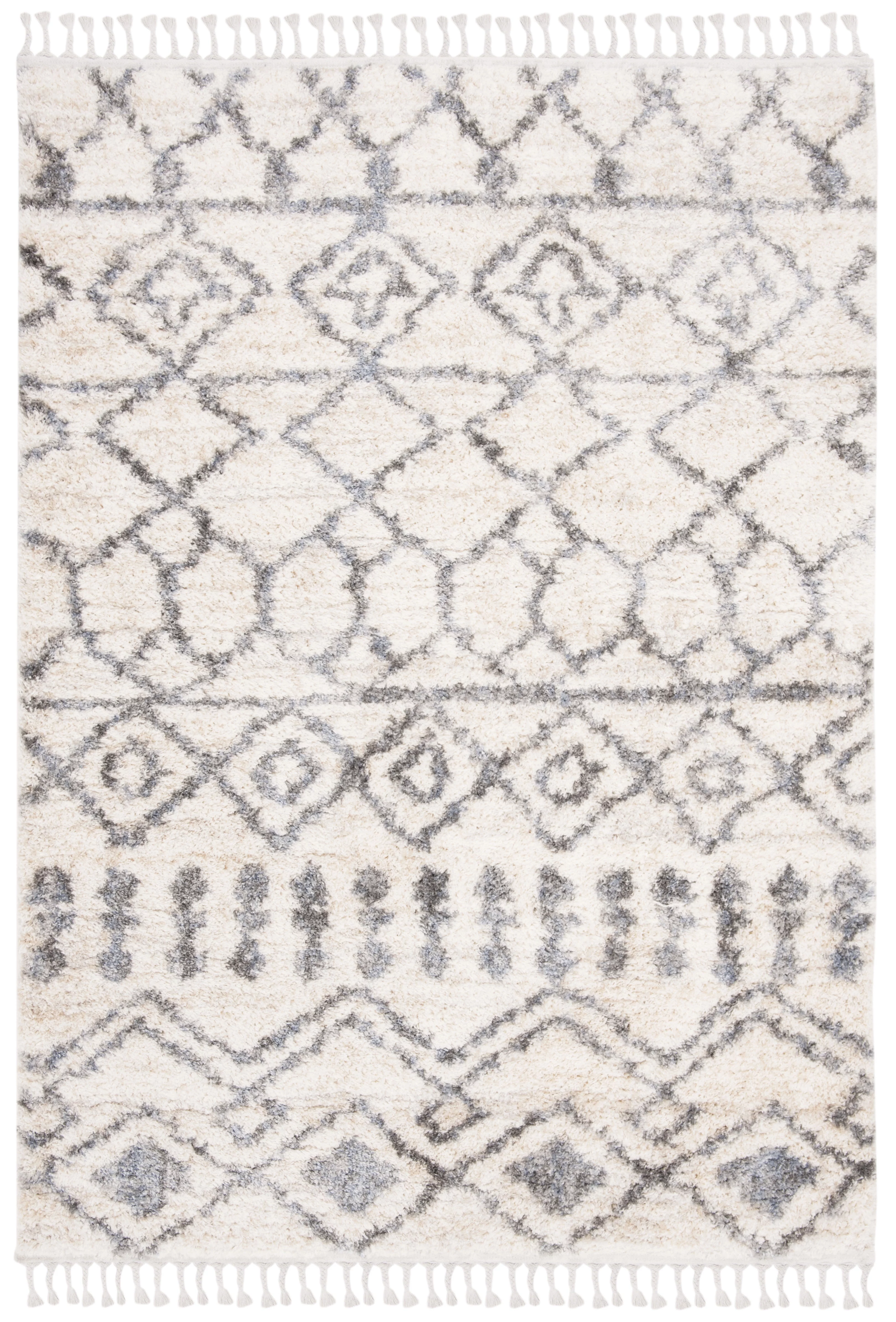 SAFAVIEH Berber Fringe Shag Rada Aztec Area Rug, Cream/Grey, 6' x 9'
