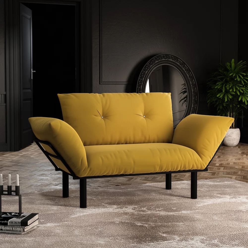 Anthony Metal Frame Foam Seat Loveseat,Easy to assemble Loveseat,Yellow