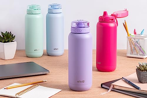 Ello Cooper 32oz Stainless Steel Water Bottle with Straw and Carry Handle, Double Walled and Vacuum Insulated Metal, Leak Proof Locking Lid with Soft Silicone Spout, Reusable, BPA Free, Yucca