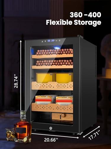 Electric Cooler Cabinet, Desktop Humidor Cabinet 70L with Temperature and Humidity Digit Control, Spanish Wood Shelves for Home Office Gift, 400 Counts Capacity