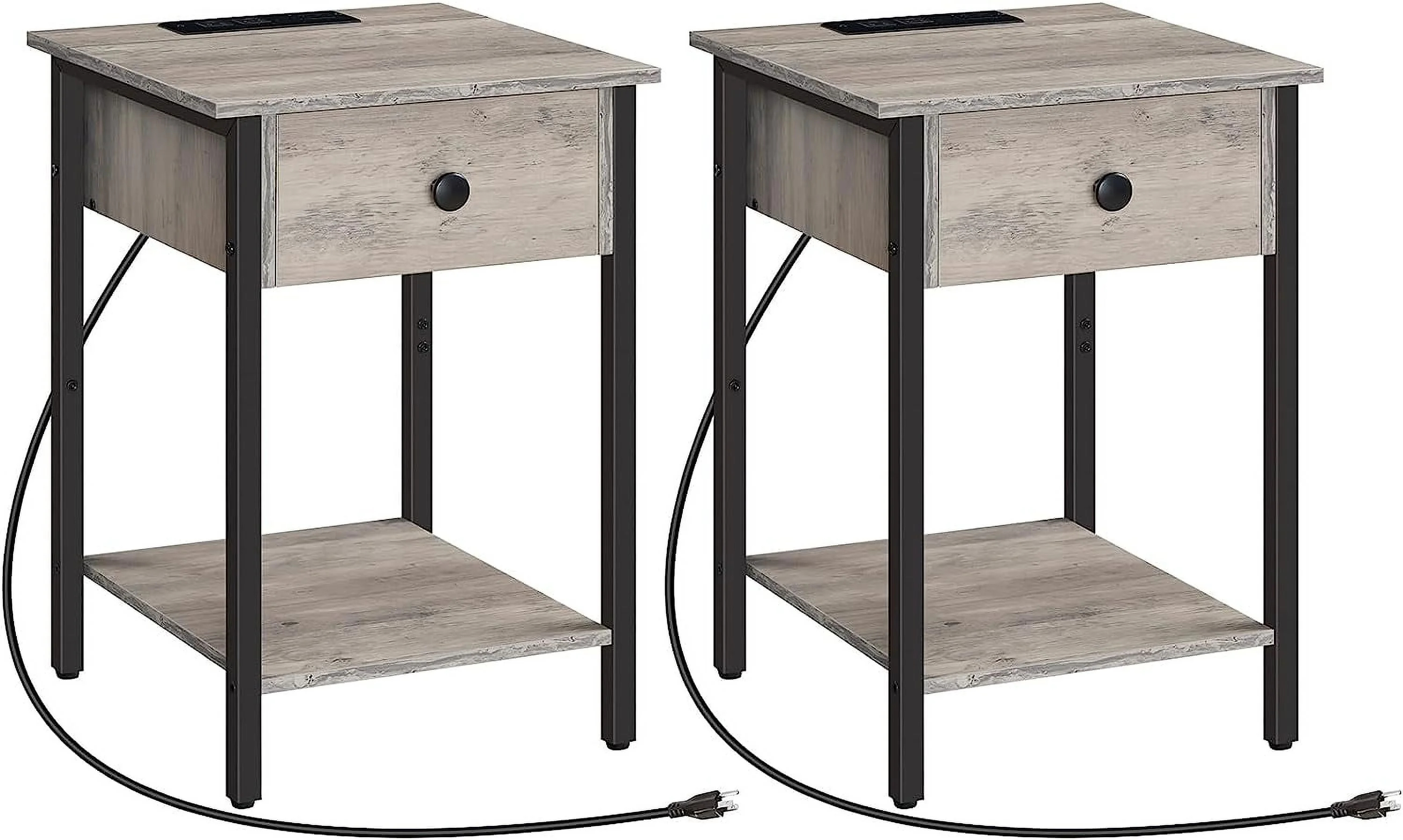 HOOBRO Set of 2 Nightstands with Charging Station & USB Ports Bedside Table Bedroom Brown BG40UBZP201