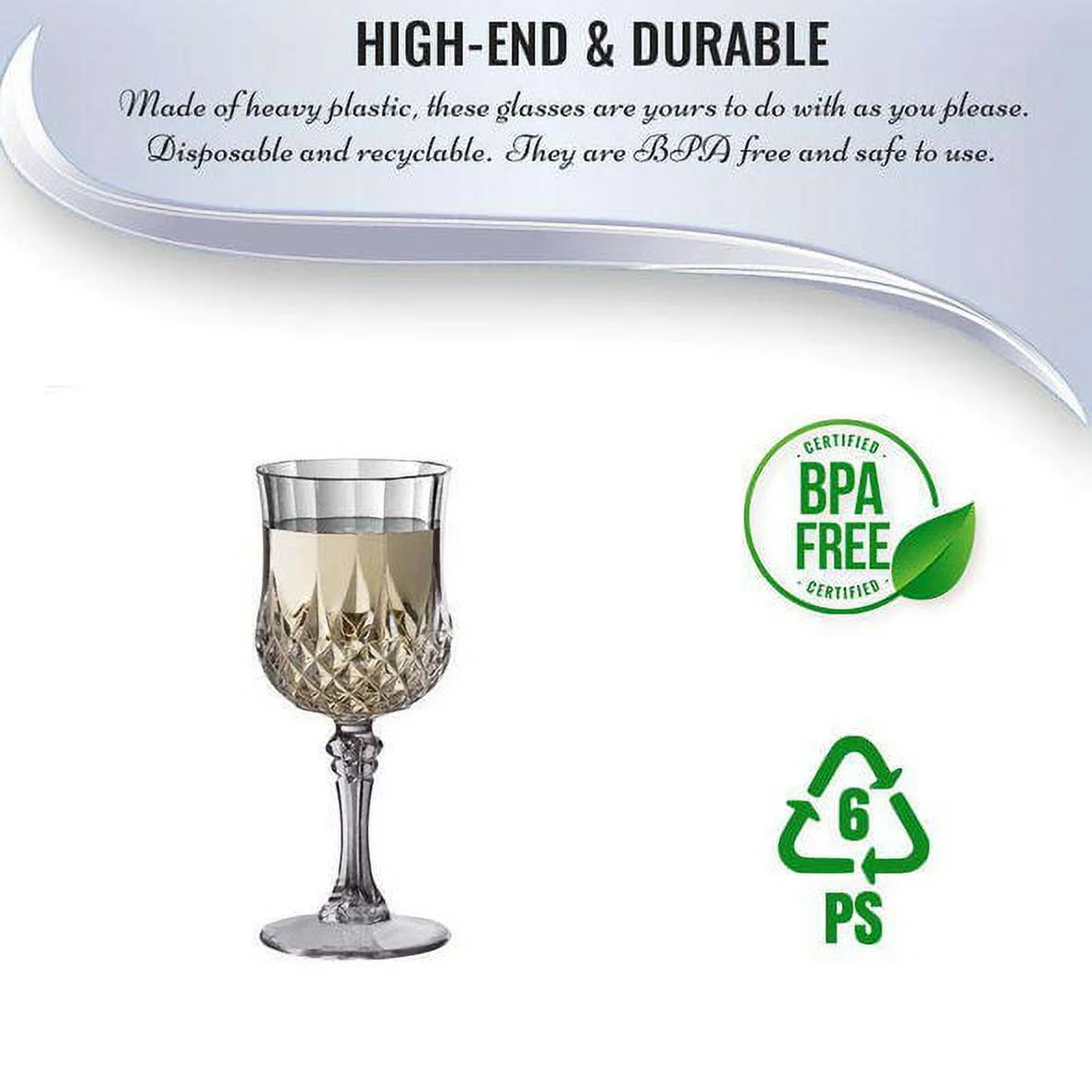 Smarty 8 oz. Crystal Cut Plastic Wine Glasses 48ct