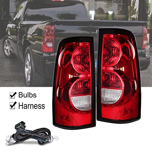 Headlights Assembly +Tail Lights Assembly Combo compatible with 2003-2006 Chevy Silverado, LED DRL Headlight Assembly w/OE Style Taillights