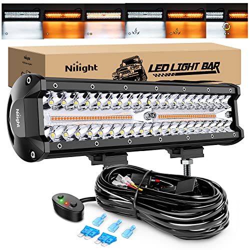 Nilight LED Light Bar 12 Inch 300W Spot Flood Combo 2 Pcs 4 inch 60W LED Pods Boat Driving Fog Lights with Off Road Wiring Harness- 3 Leads for Trucks Pickup Golf Cart SUV ATV UTV 4x4 Van Camper