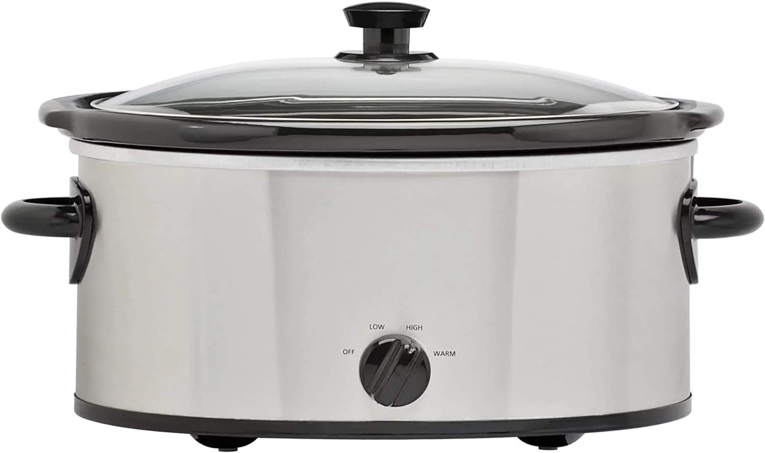 6 Quart Oval Slow Cooker, Stainless Steel Finish,210 Watts,Glass Lid