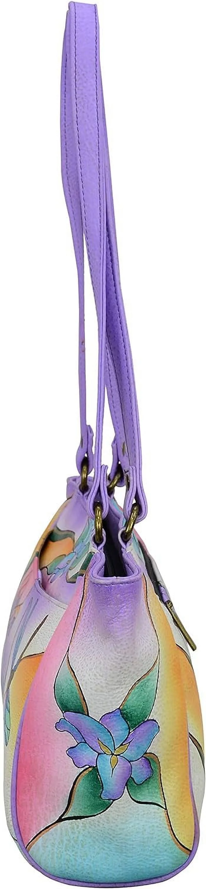 Anna By Anuschka Womens Small Tote Handbag Genuine Leather, Dragonfly Glass Painting