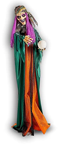 6-ft Animated Talking Fortune Teller Witch Standing Gypsy Figure Light-Up Eyes, Movement, Sound Halloween Decor