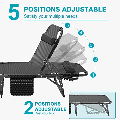 ABORON 5 Positions Camping Cots for Adults,Outdoor Folding Sleeping Cot/Mat,Folding Chaise Lounge Chair with Pillow,Portable Reclining Chair for Beach Lawn Camping Pool,Sunbathing Chairs