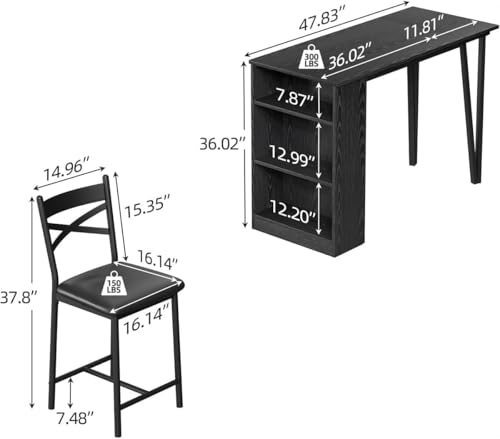 GAOMON 3 Piece Bar Table Set for 2, Bar Table and Chairs Set with with Flip Top Extension, Dining Table Set with Storage Shelves, Suitable for Small Space Kitchen Apartment, Grey