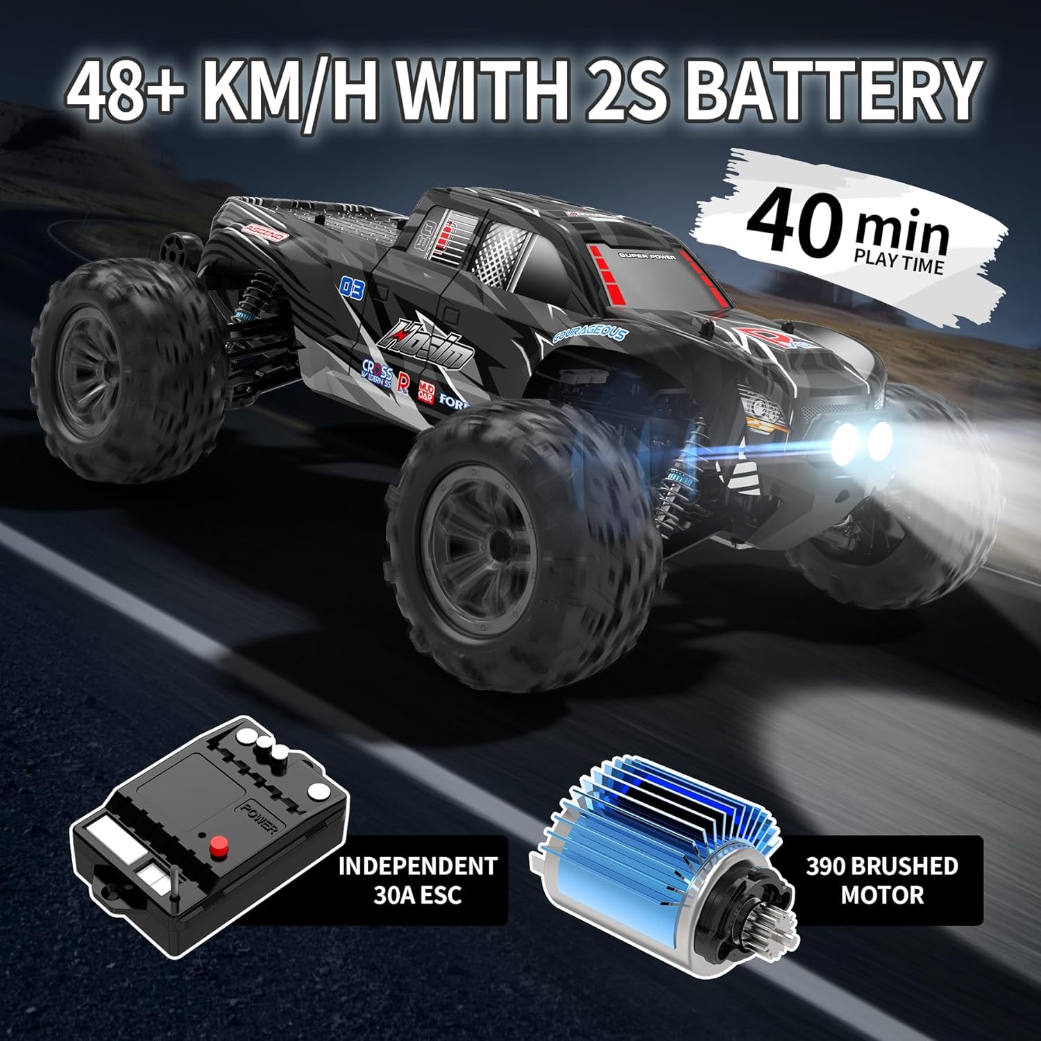 Hosim 1:10 Scale 48+ KMH Remote Control Car & 1:10 Scale 60+KMH Brushless Rc Cars for Adults Boys