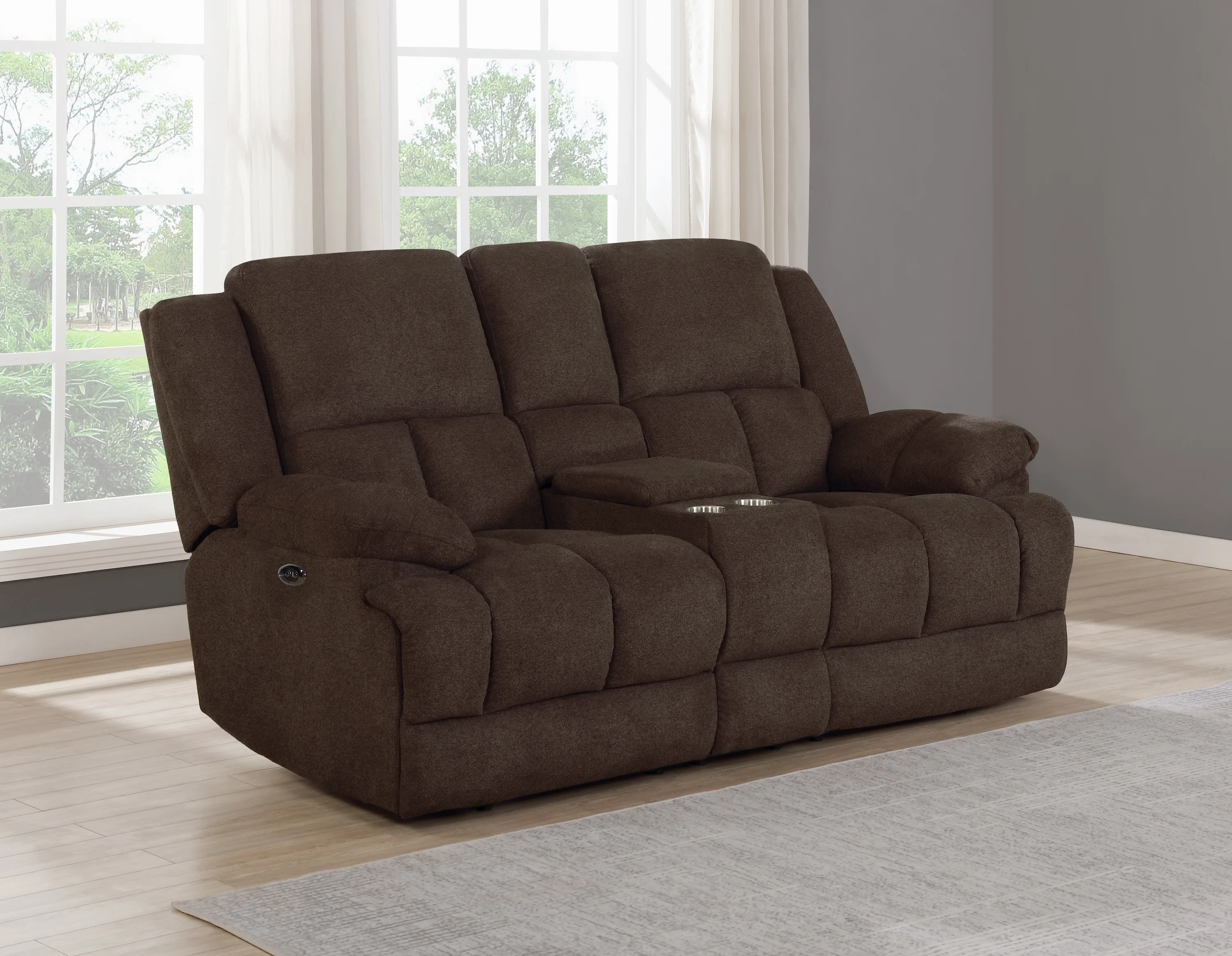 Waterbury Upholstered Power Loveseat with Console Brown