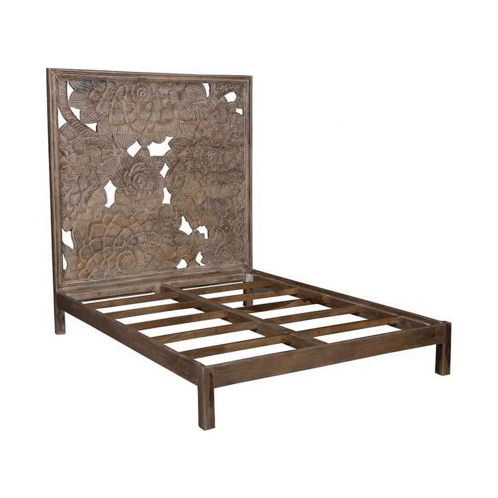 Porter Designs Dhalia Solid Wood Hand Carved Motif Queen Bed - Tan
