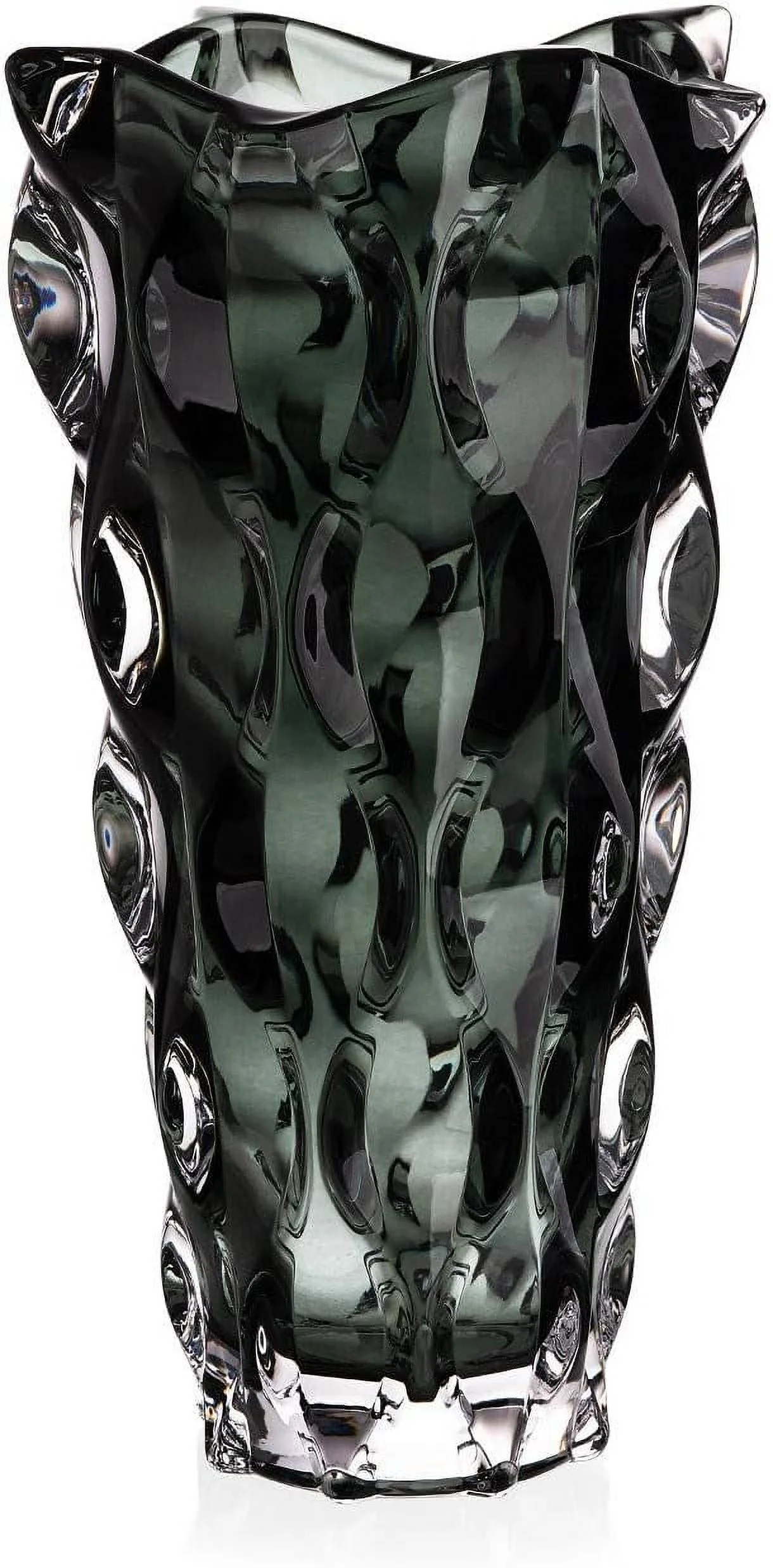 Bohemian Crystal Glass Vase 12''-Height Grey-Smoke ''Samba'' Vintage European Design Centerpiece Flower Vase Home Decor Wedding Birthday Housewarming Anniversary