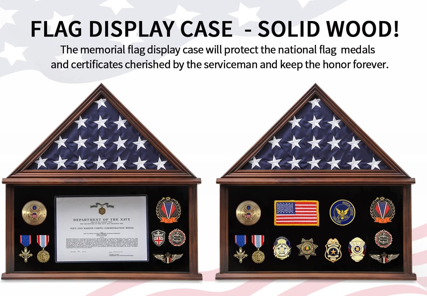 Zmiky Large Burial Flag Display Case American Flag Solid Wood Display Case Fits a 5 X 9.5 Flag Folded Military Shadow Box Flag Display Case with Certificate Holder Walnut Finish