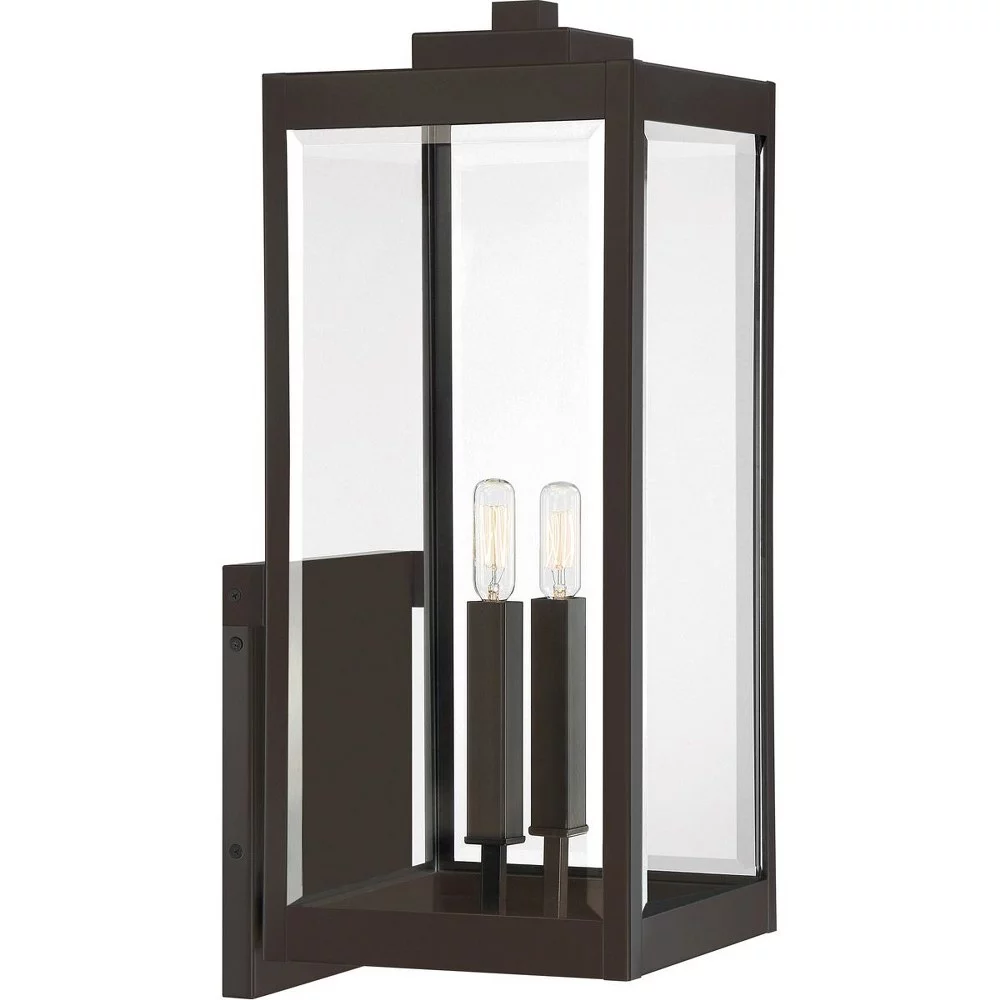 2-Light Extra Large Outdoor Wall Lantern in Earth Black with Clear Beveled Glass Panels 9 inches W X 22.75 inches H-Western Bronze Finish Bailey