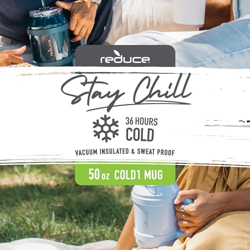 REDUCE Reusable 32 oz Cold1 Mug Tumbler with Handle -Insulated Stainless Steel Water Bottle for Home, Gym or Office, Straw or Leakproof Flip Lid, Keeps Drinks Icy Cold All Day - Gloss Cotton