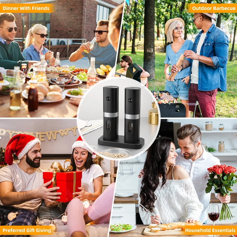 Rechargeable Electric Salt and Pepper Grinder Duo by JahyShow - Set of 2 with Adjustable Coarseness