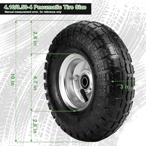 (2 Pack) 4.10/3.50-4 Tire and Wheel - 10 Inch Heavy Duty Pneumatic Tire with 5/8