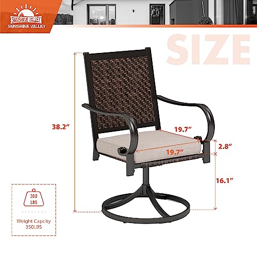 SUNSHINE VALLEY Wicker Patio Swivel Dining Chairs Set of 2, Outdoor Dining Chairs with All Weather Outside Rattan Chairs for Garden, Lawn, Backyard, Porch, Deck