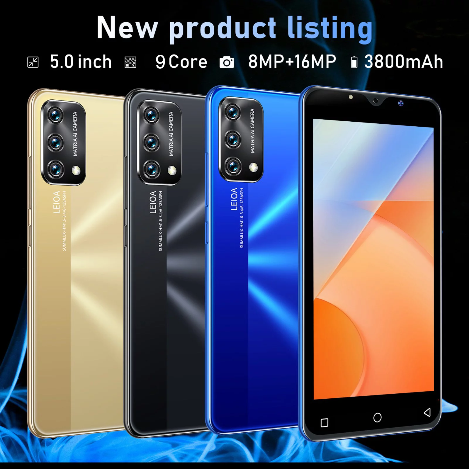 WANYNG Android6 1GB+8GB Unlocked Cell Phone Dual Sim 5in 3800mAh Unlocked Phone Face ID + Fingerprint GSM 3G Smartphones