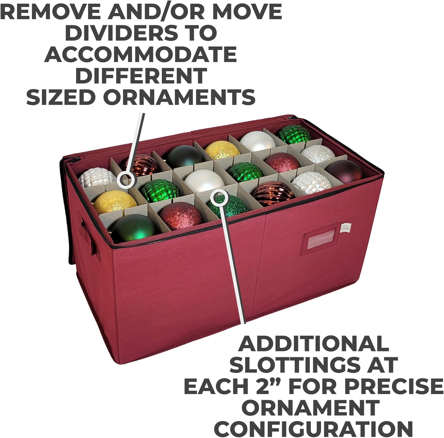 612 Vermont Christmas Ornament Storage Box with Adjustable Acid-Free Dividers, Holds 54 – 4 Inch Ornaments (SB-40044-VT)