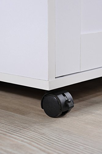 Hodedah Rolling Wood Kitchen Island Cart with Spice Rack, Towel Rack, Utensil Drawer plus Cabinet, White with Beech Top