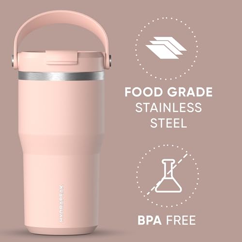 Hydrapeak Nomad 24 oz Tumbler with Handle and Straw Lid, Leakproof, Double Insulated, 24oz Cup Stainless Steel (Blush)