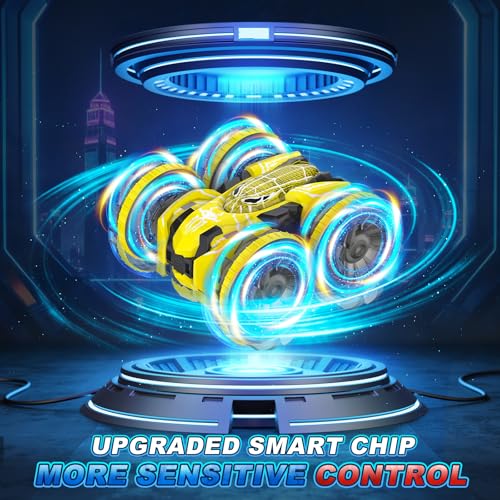 Waterproof Remote Control Car，4WD Amphibious 2.4 GHz RC Car Remote Control Boat，360°Rotation RC Stunt with LED Lights，Boys Girls Gifts All Terrain Water Beach Pool Toy