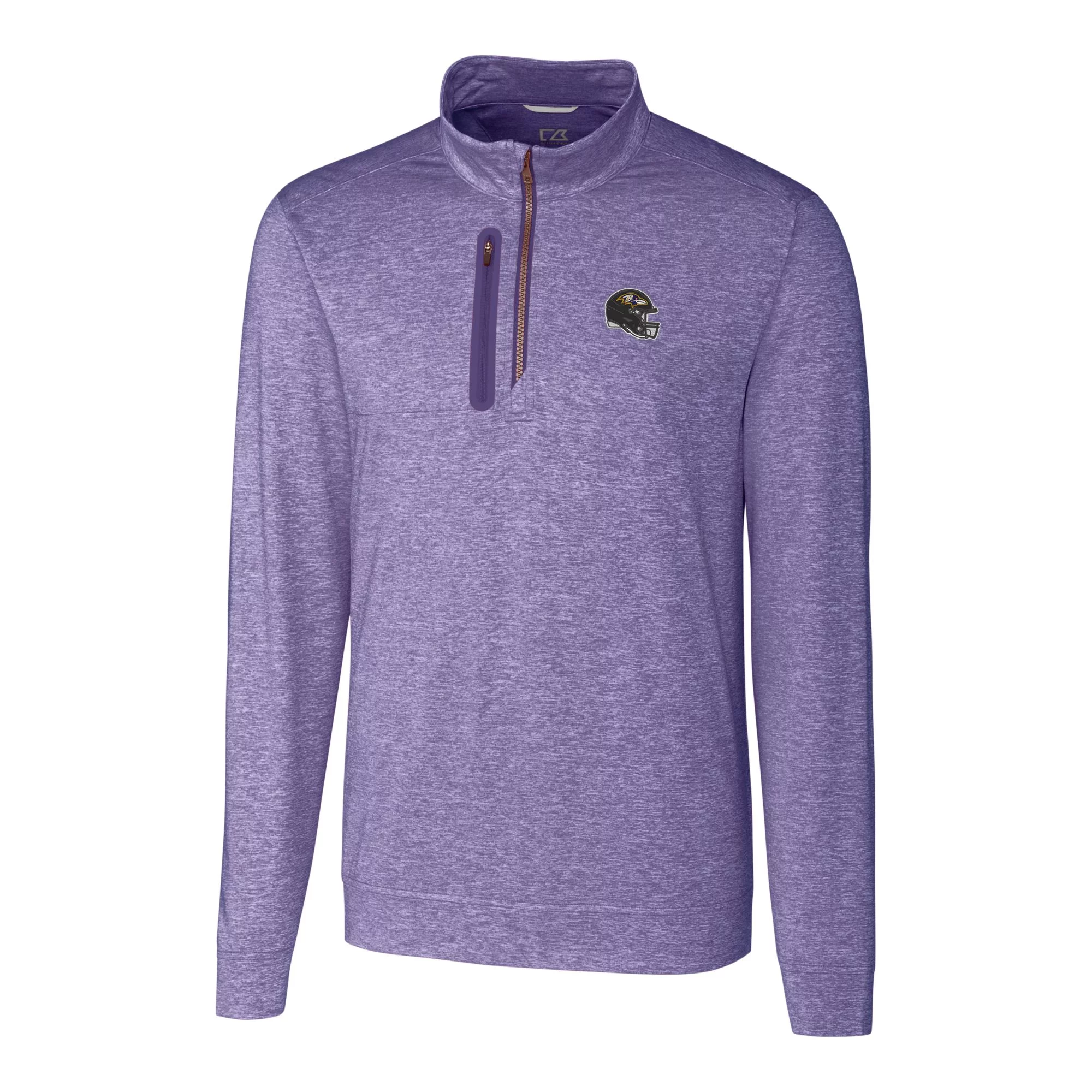 Men's Cutter & Buck  Purple Baltimore Ravens Helmet Stealth Heathered Quarter-Zip Pullover Top