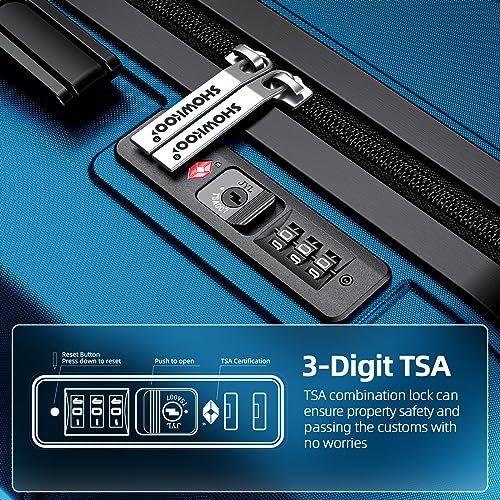 SHOWKOO Luggage Sets Expandable PC+ABS Durable Suitcase Double Wheels TSA Lock Black