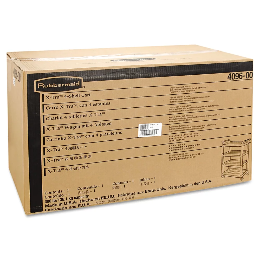 Rubbermaid Commercial Open Sided Utility Cart, Four-Shelf, 40.63 x 20 x 51, Black