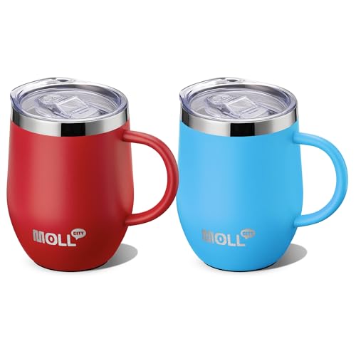 Tumbler with Lid and Straw-12 oz Stainless Steel Double Wall Vacuum Insulated Tumbler Cup with Handle (Canyon Red-Sky Blue)