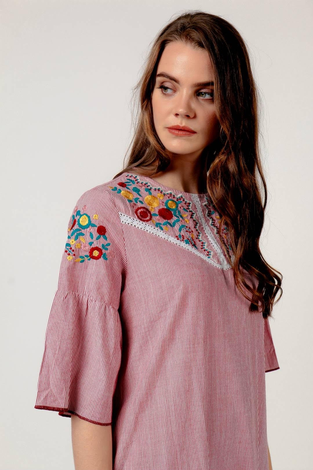 Zara Striped Embroidered Yoke Cotton Summer Dress Red White New Size Small New