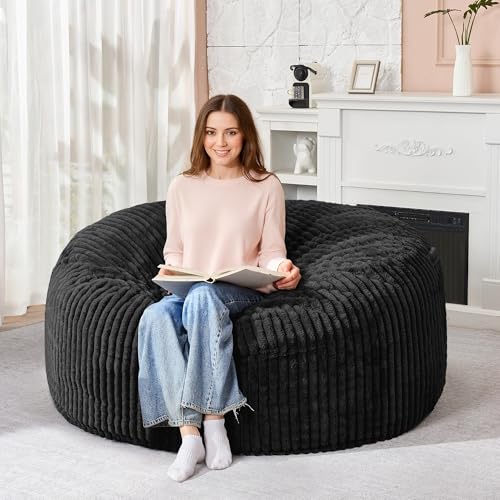 HABUTWAY 5FT Bean Bag Chair, 5' Large Bean Bag Chairs for Adults with Removable Stripe Plush Cover, Memory Foam Beanbag Chair for Living Room Bedroom Dorm (Grey)