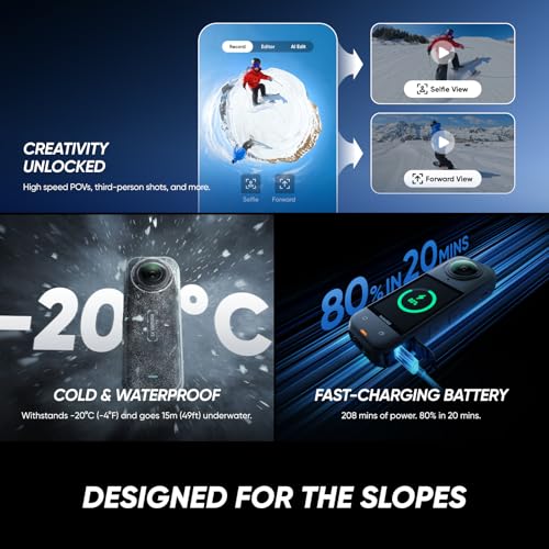 Insta360 X5 Essentials Bundle - Waterproof 8K 360° Action Camera, Leading Low Light, Invisible Selfie Stick Effect, Rugged and Replaceable Lens, 3-Hour Battery, Built-in Wind Guard, Stabilization