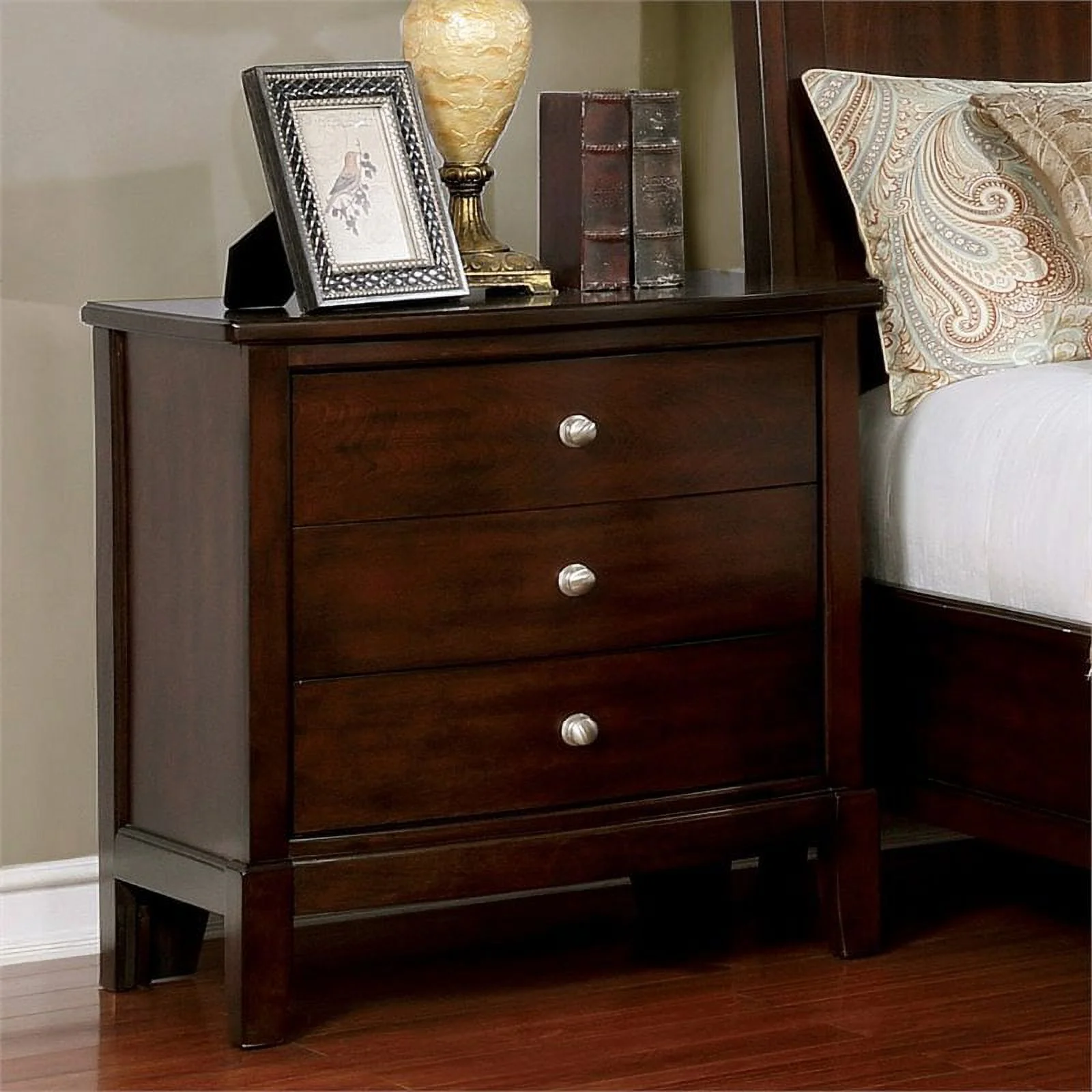 Furniture of America Monaco Wood 3-Drawer Nightstand in Brown Cherry